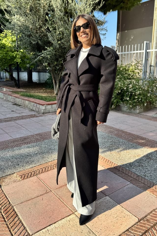 Premium Uzun Kaşe Kuşaklı Kaban