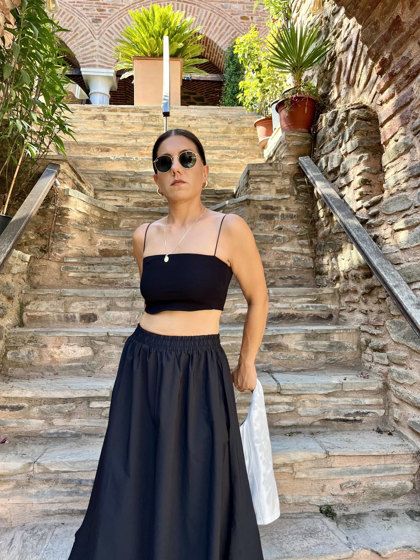 İp Askılı Crop Top Siyah