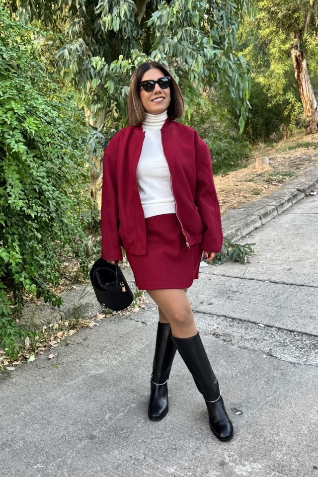 Premium Kaşe Etekli Bomber Ceketli Takım Bordo