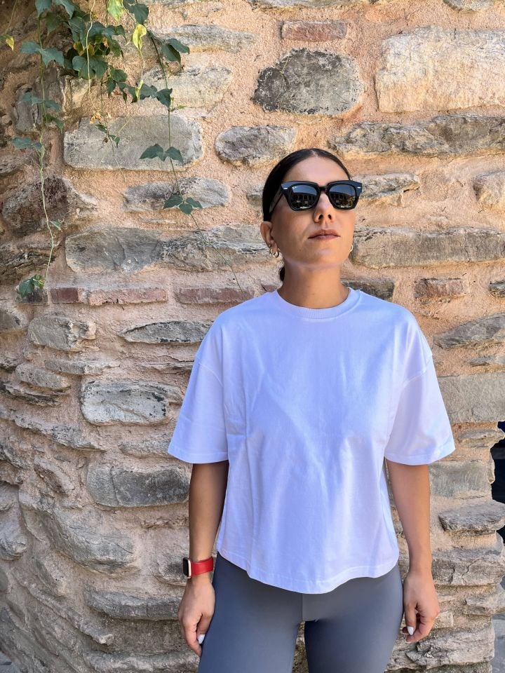 Kısa Kollu Pamuklu T-shirt Beyaz