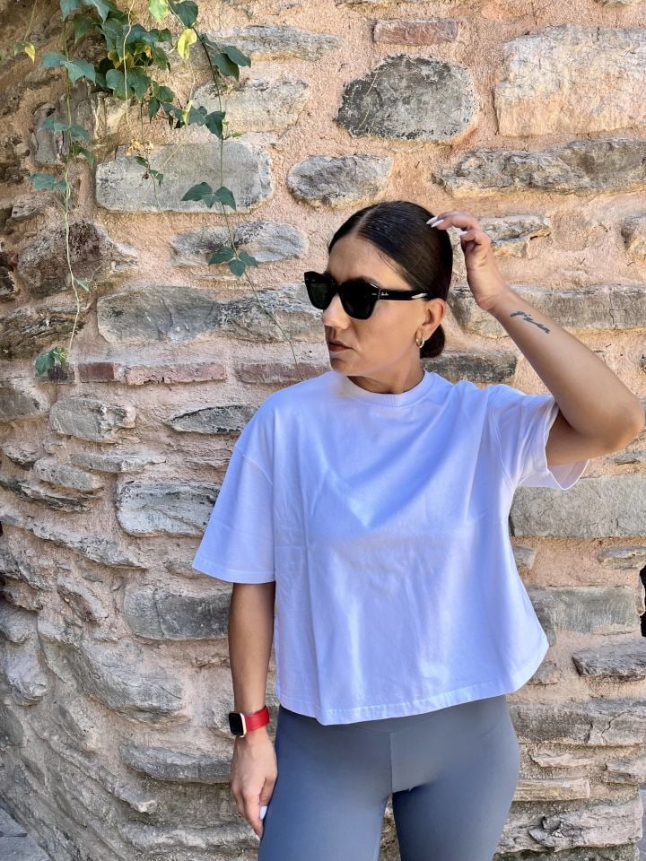 Kısa Kollu Pamuklu T-shirt Beyaz