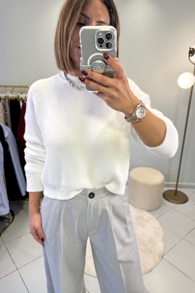 Poliviskon Çift Pile Palazzo Pantolon Gri