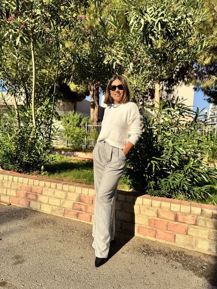 Poliviskon Çift Pile Palazzo Pantolon Gri