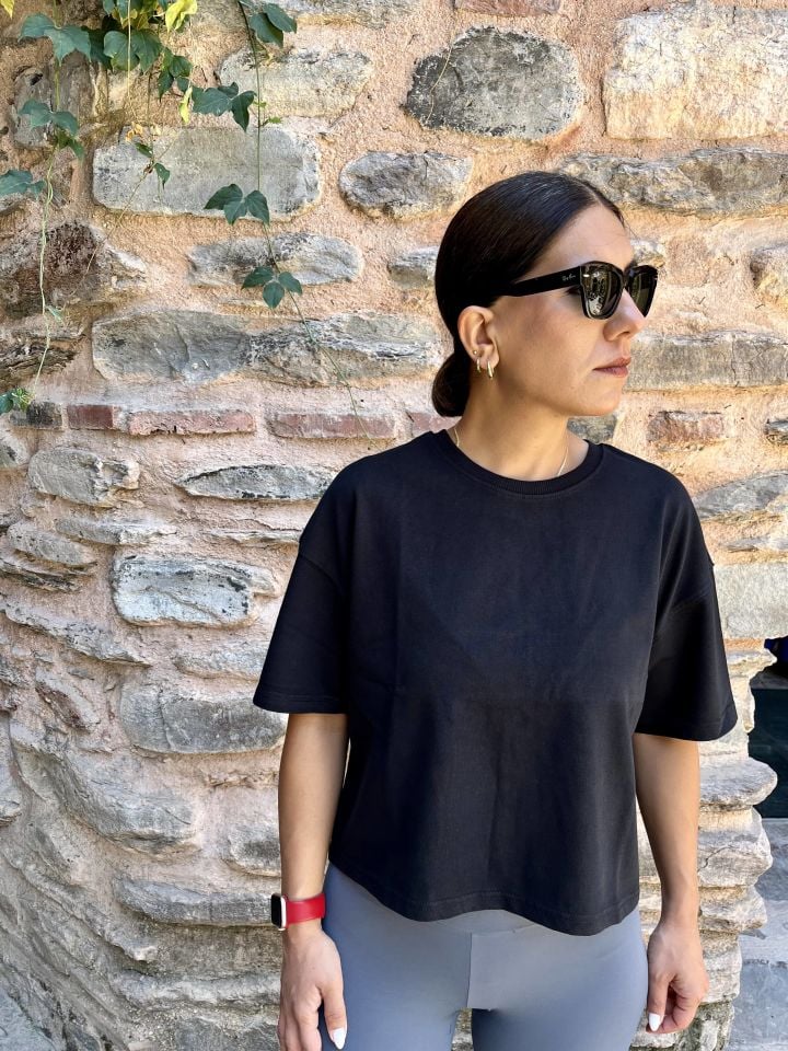 Kısa Kollu Pamuklu T-shirt Siyah