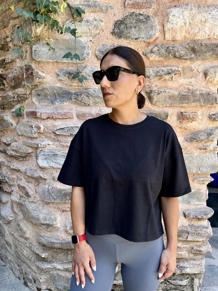 Kısa Kollu Pamuklu T-shirt Siyah