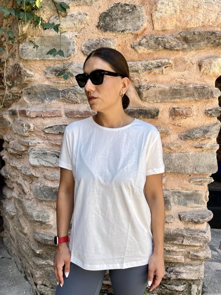 Bisiklet Yaka Basic T-shirt Beyaz