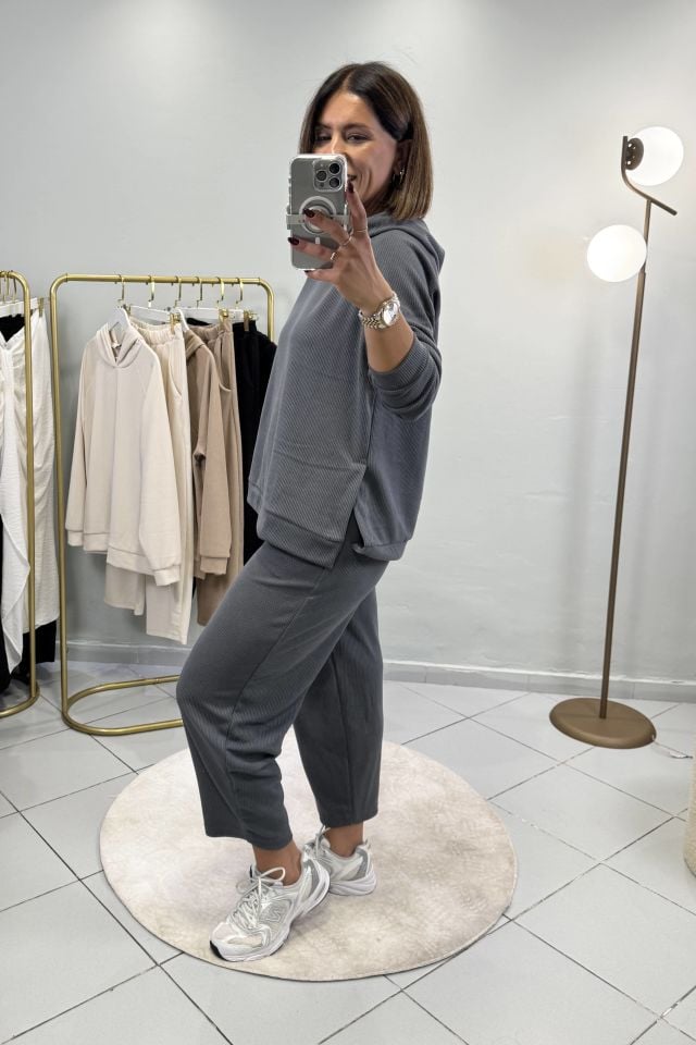 Fitilli Sweatshirt Şalvar Pantolon Takım Antrasit