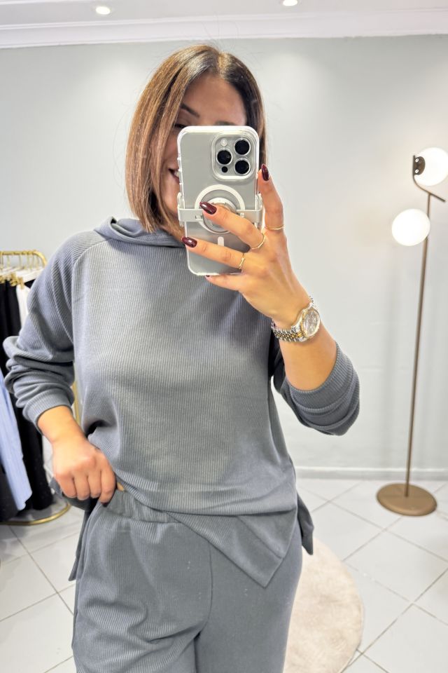 Fitilli Sweatshirt Şalvar Pantolon Takım Antrasit