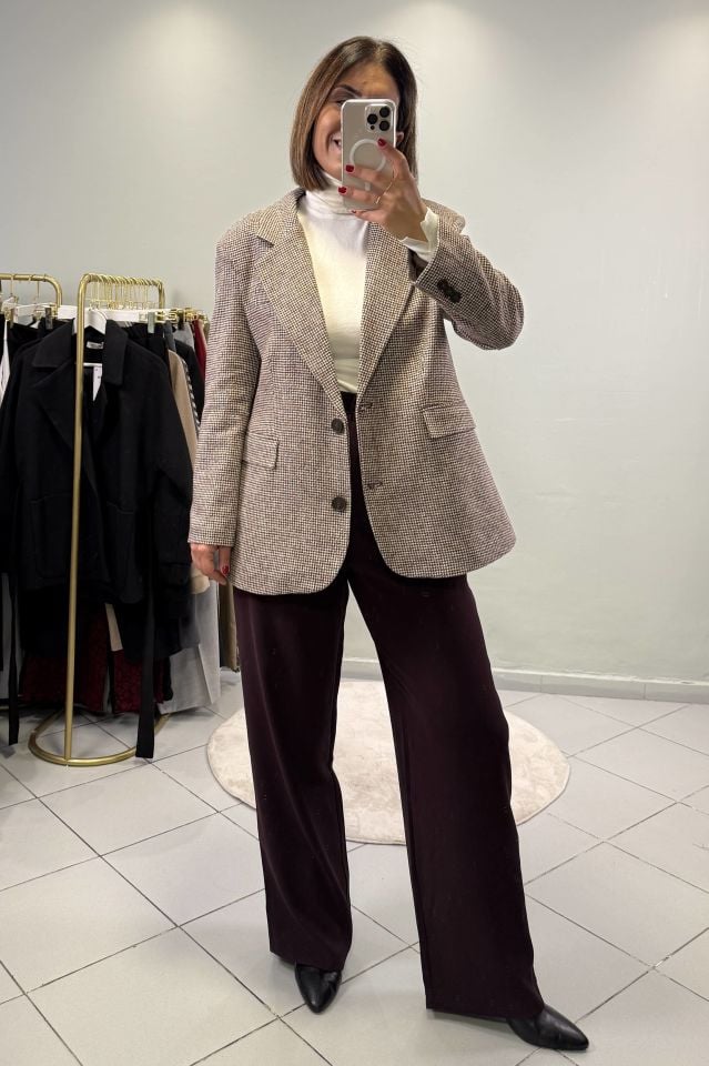 Kazayağı Desenli Kaşe Blazer