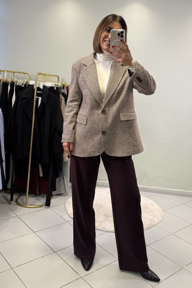 Kazayağı Desenli Kaşe Blazer