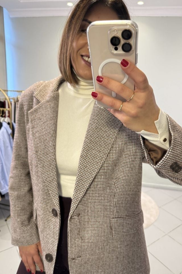 Kazayağı Desenli Kaşe Blazer