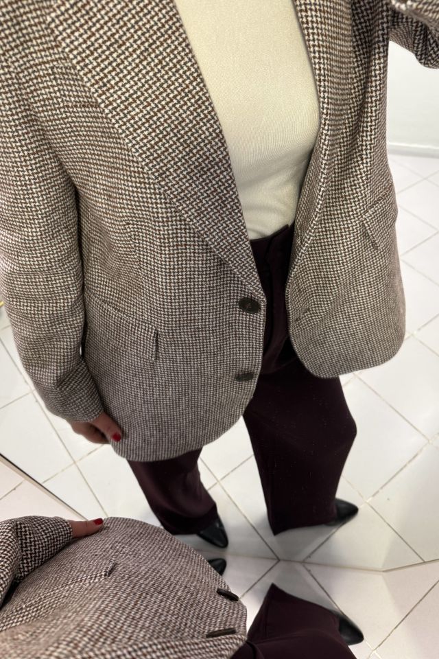 Kazayağı Desenli Kaşe Blazer