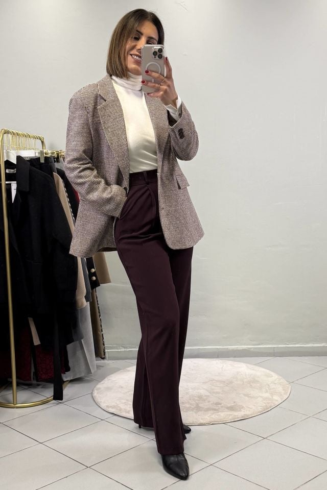 Kazayağı Desenli Kaşe Blazer