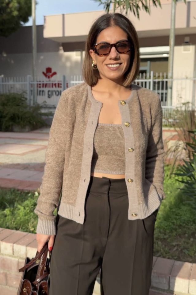Straplez Bluz Hırka Takım Kahve