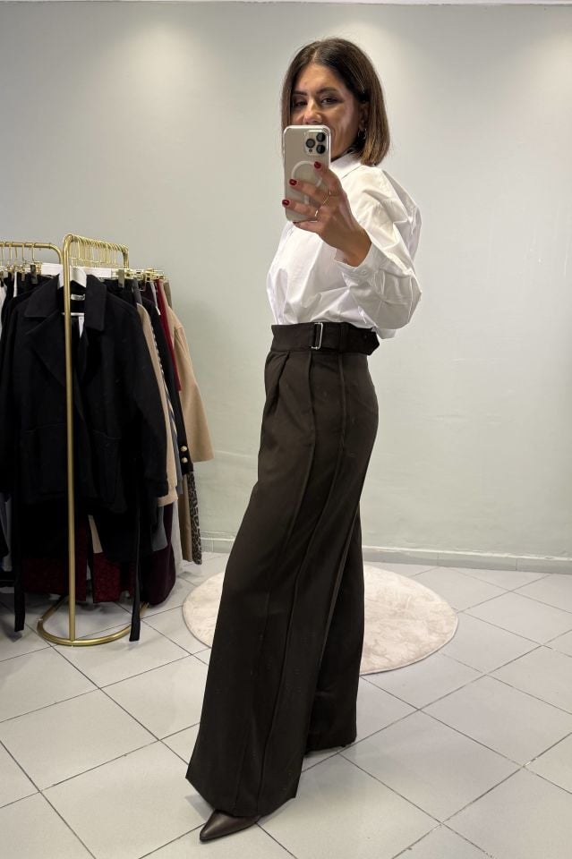 Tokalı Palazzo Pantolon Kahve