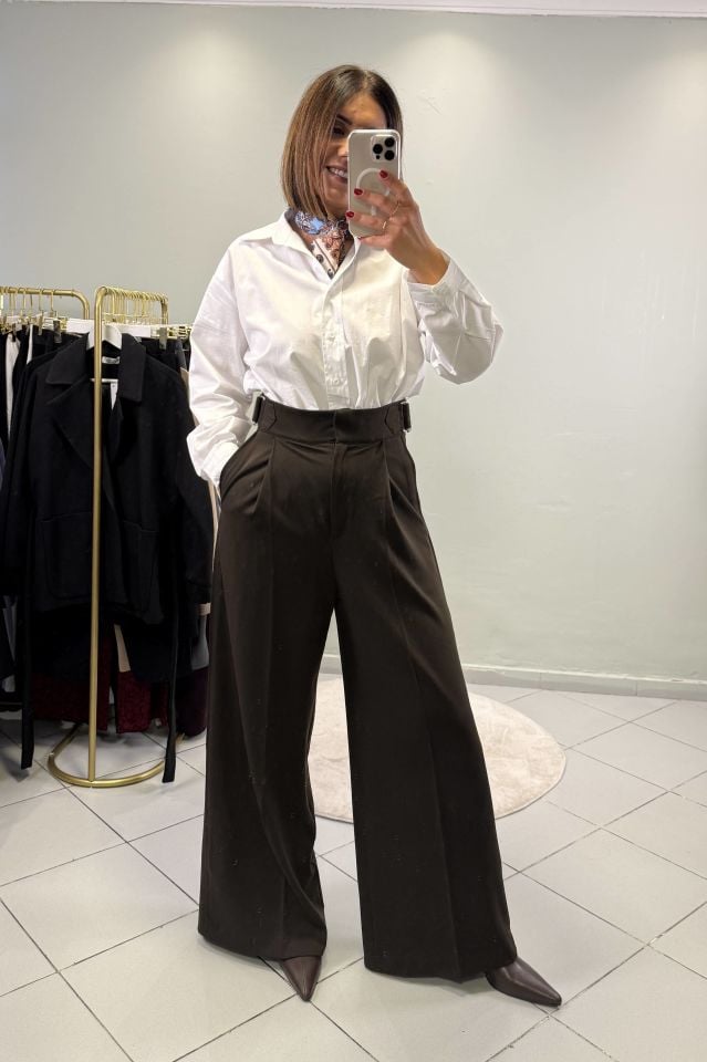 Tokalı Palazzo Pantolon Kahve