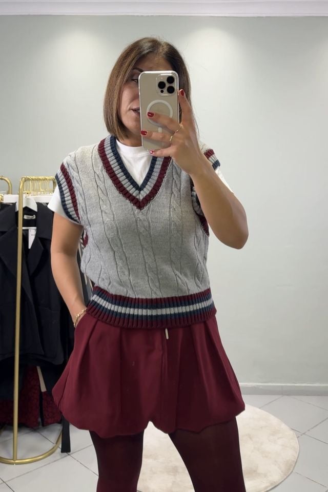 V Yaka Kolej Süveter Gri
