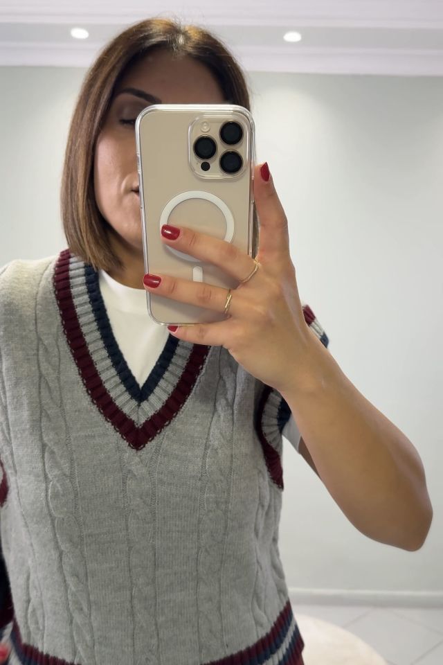 V Yaka Kolej Süveter Gri