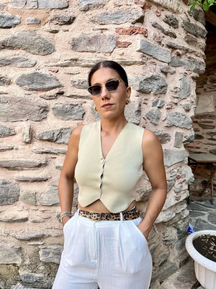 Keten Palazzo Pantolon Beyaz