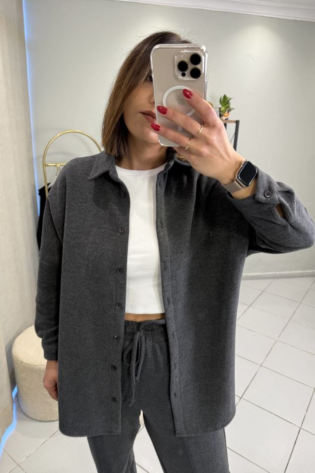 Oversize Gömlek Pantolon Takım Antrasit