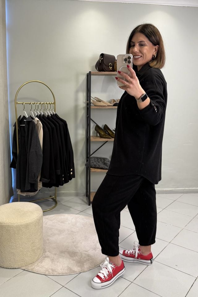 Oversize Gömlek Pantolon Takım Siyah