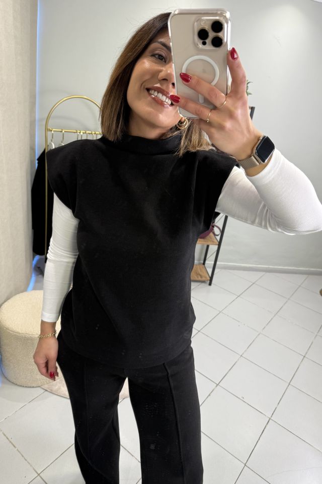 Yarım Balıkçı Süveter Pantolon Takım Siyah