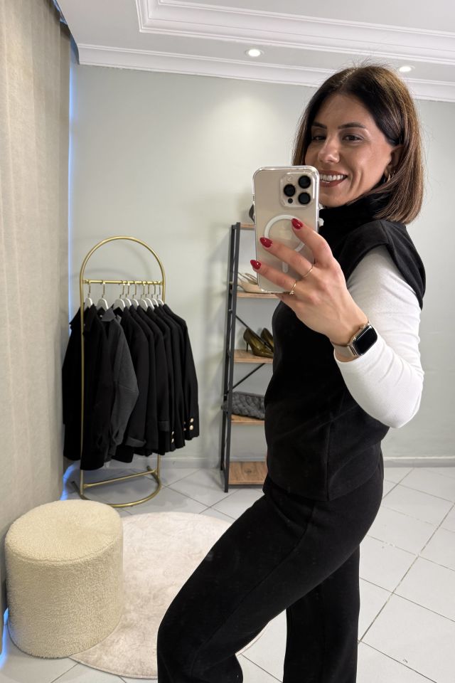 Yarım Balıkçı Süveter Pantolon Takım Siyah