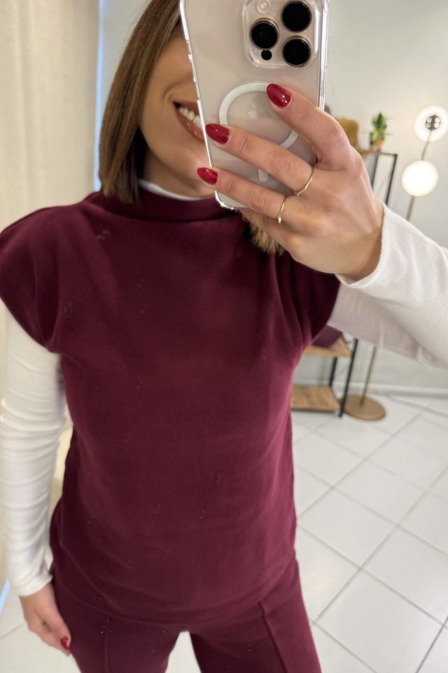 Yarım Balıkçı Süveter Pantolon Takım Bordo