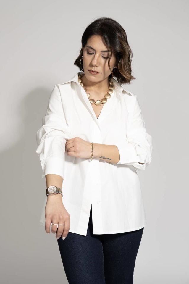 Poplin Ribanalı Gömlek Beyaz
