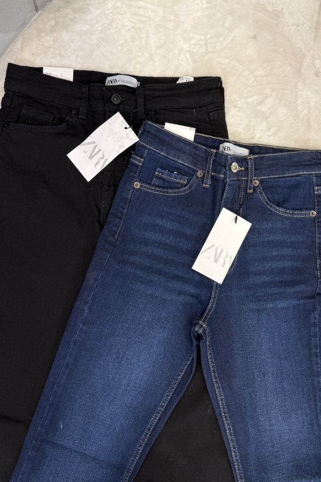 İspanyol Paça Jean Pantolon Koyu Mavi