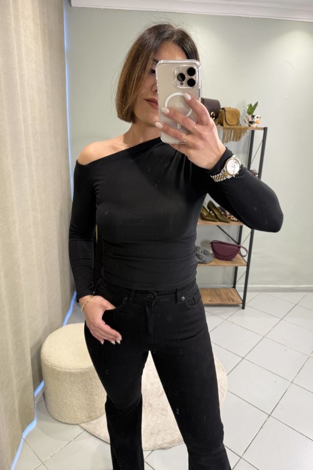 İspanyol Paça Jean Pantolon Siyah