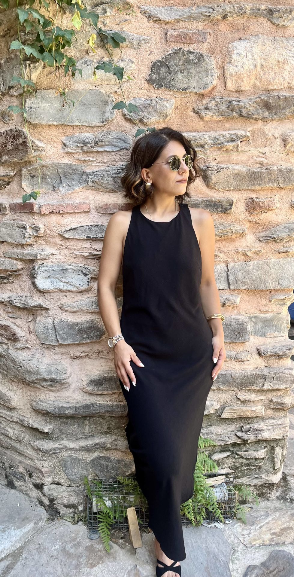 Sırt Dekolteli Midi Elbise Siyah