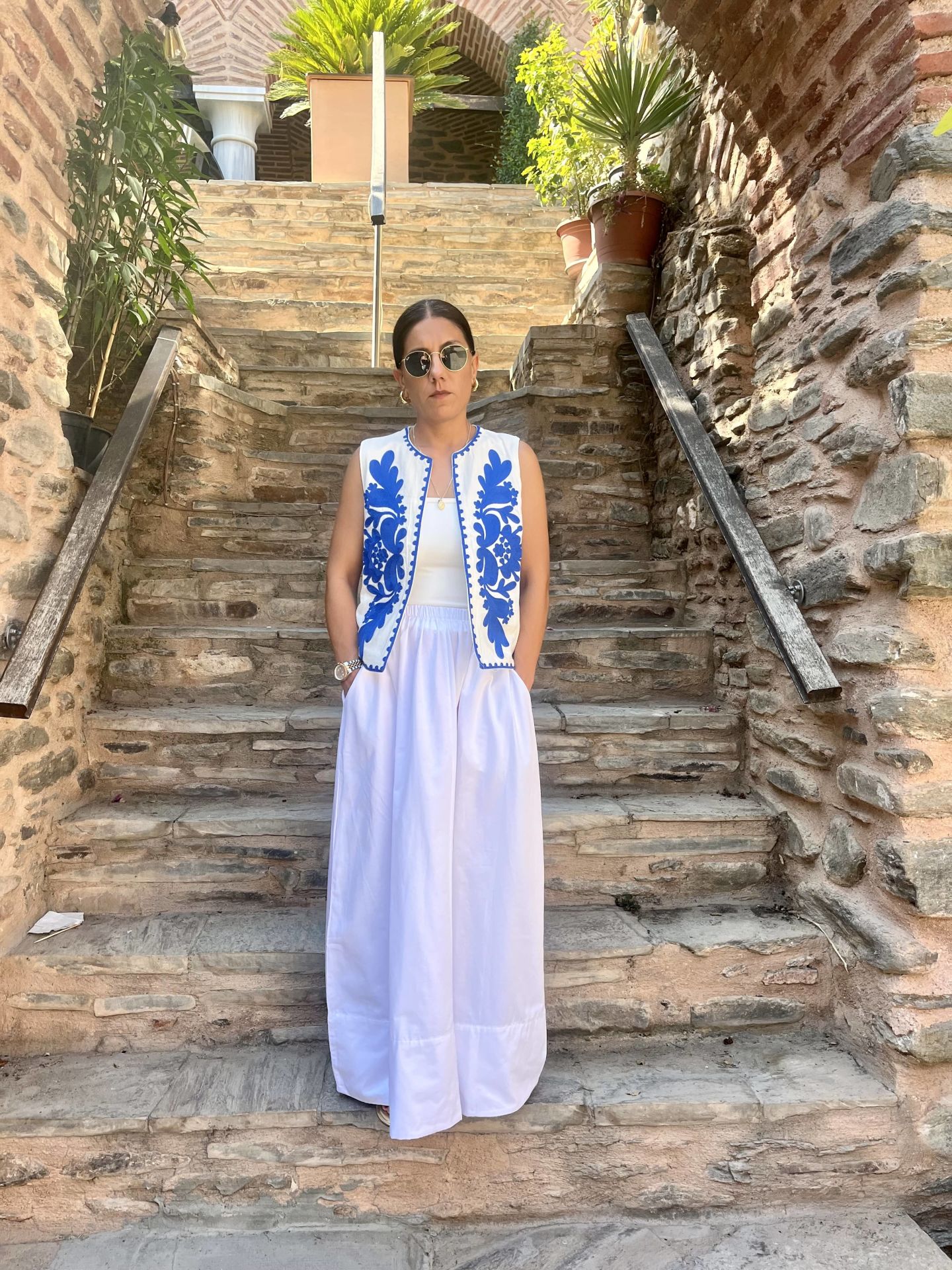 Nakışlı Yelek Mavi