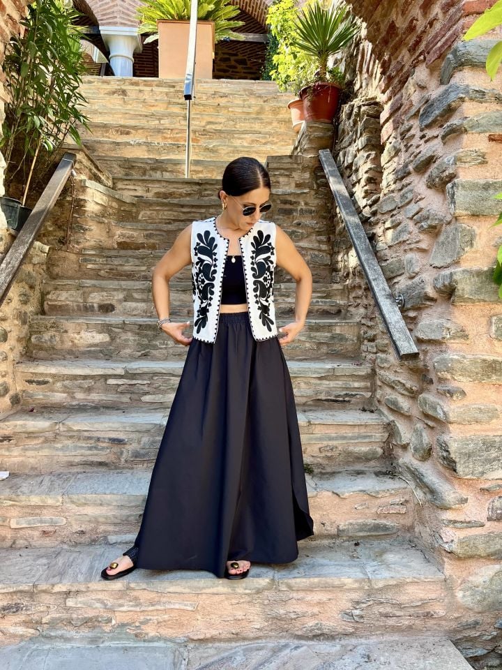 Yırtmaçlı Beli Lastikli Maxi Etek Siyah