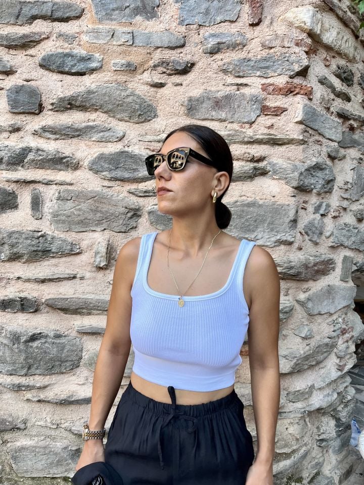 Triko Crop Top Beyaz