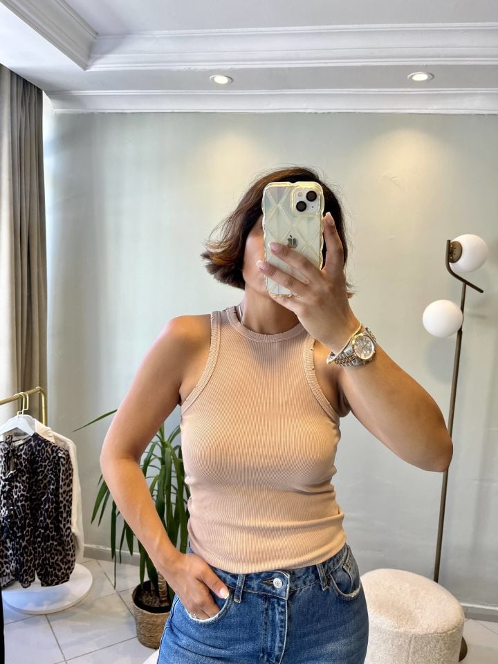 Fitilli Halter Top Bej