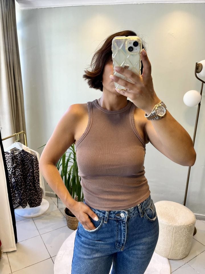 Fitilli Halter Top Kahve