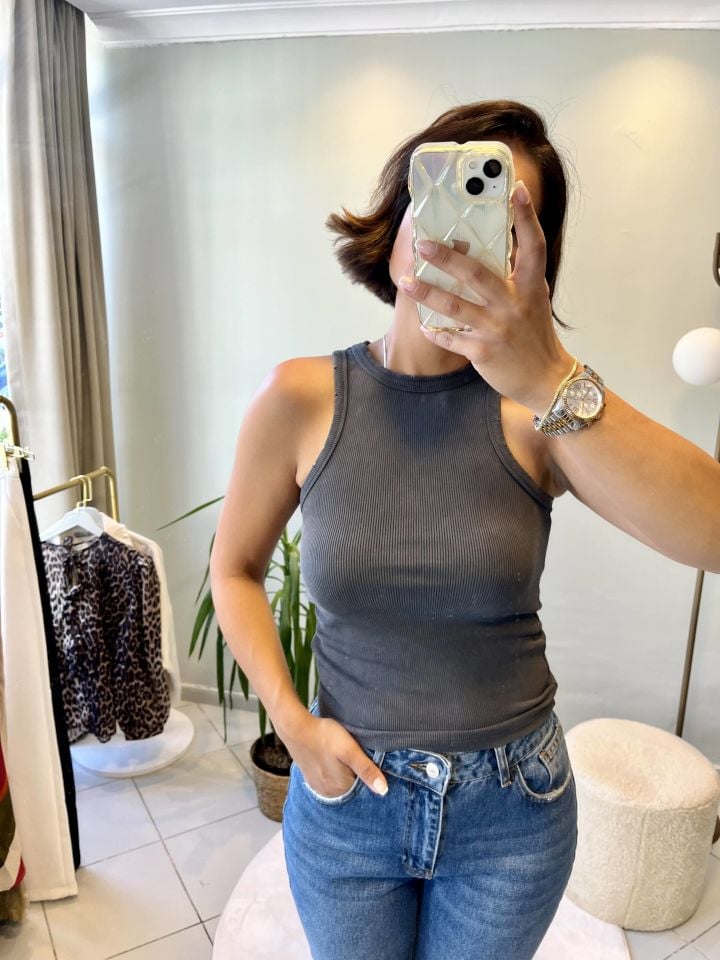 Fitilli Halter Top Antrasit
