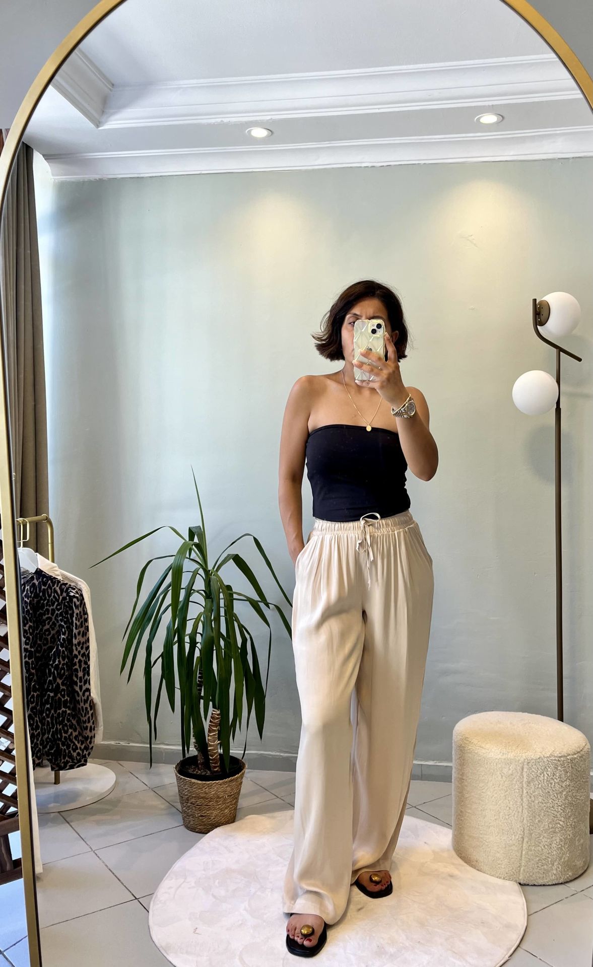 Saten Bağcıklı Pantolon Bej