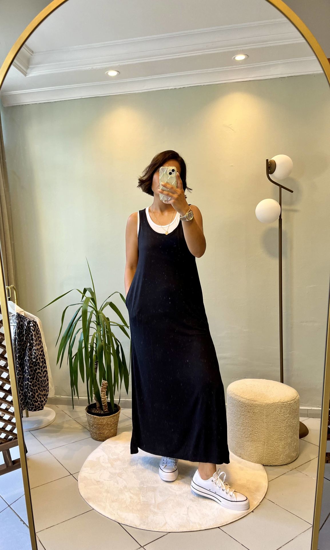 Yırtmaçlı Siyah Beyaz İkili Elbise