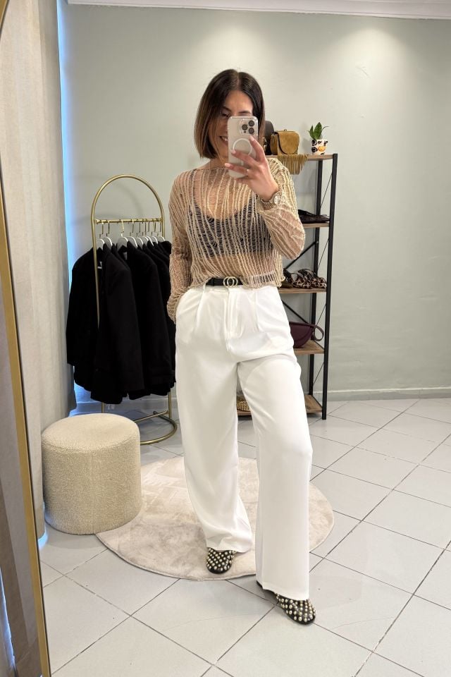 Ajurlu Triko Bluz Vizon