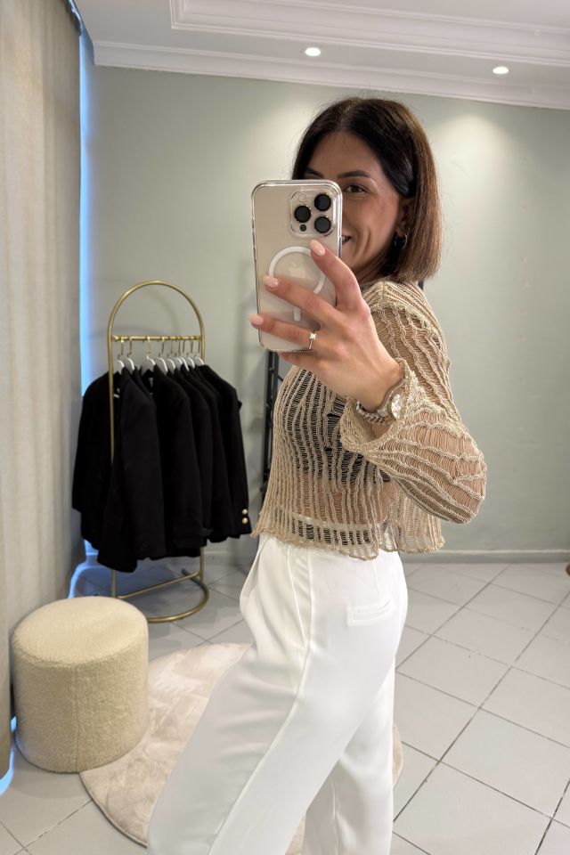 Ajurlu Triko Bluz Vizon