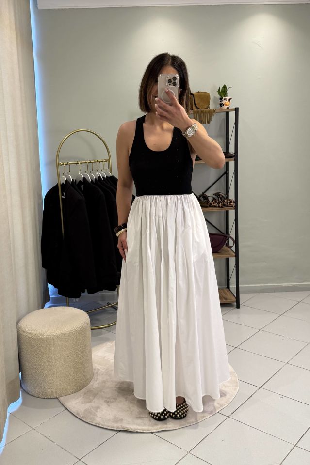 Halter Poplin Etekli Siyah Beyaz Elbise