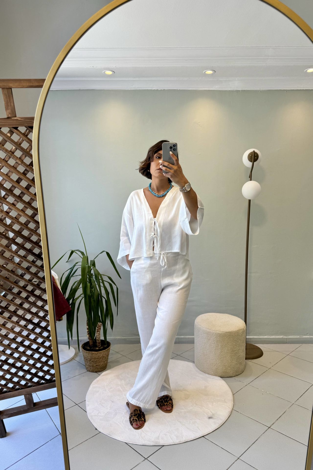 Keten Bağcıklı Gömlekli Takım