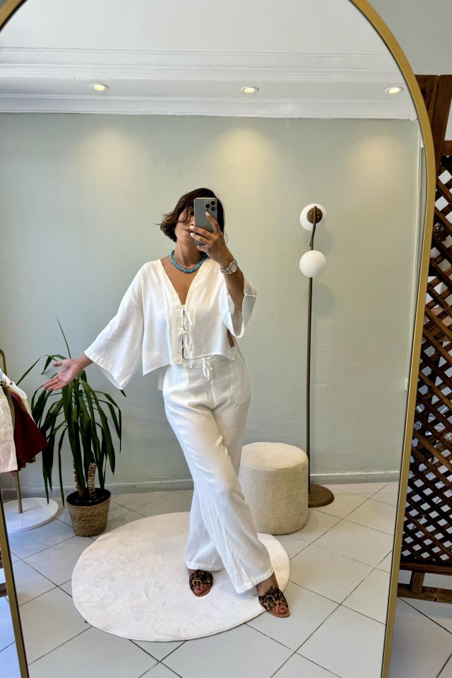 Keten Bağcıklı Gömlekli Takım