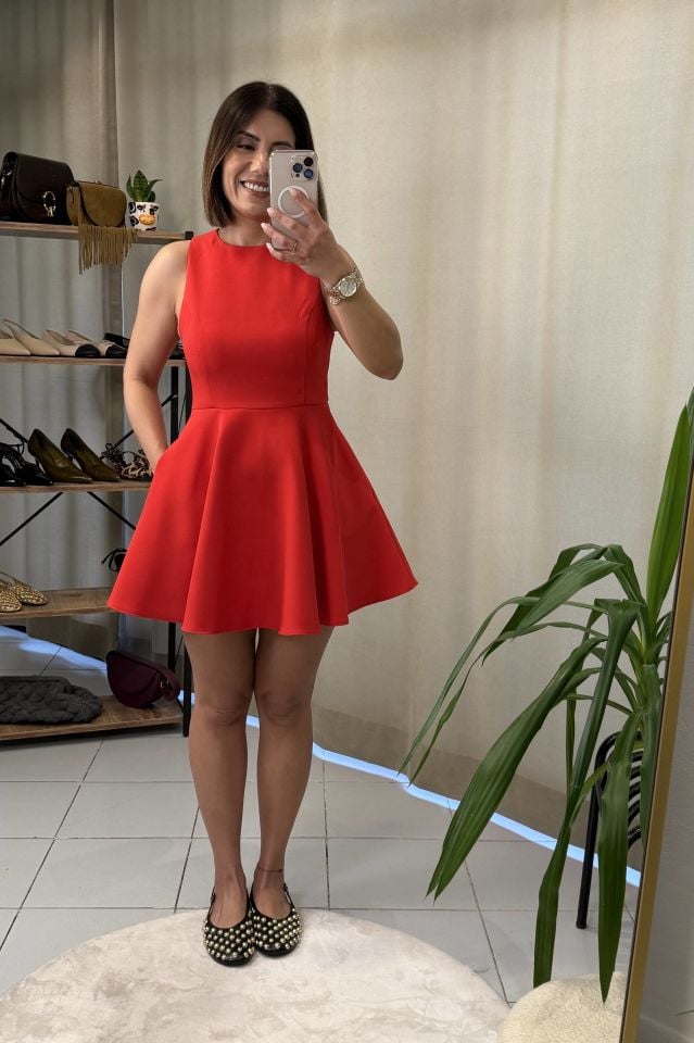 Volanlı Mini Elbise Kırmızı