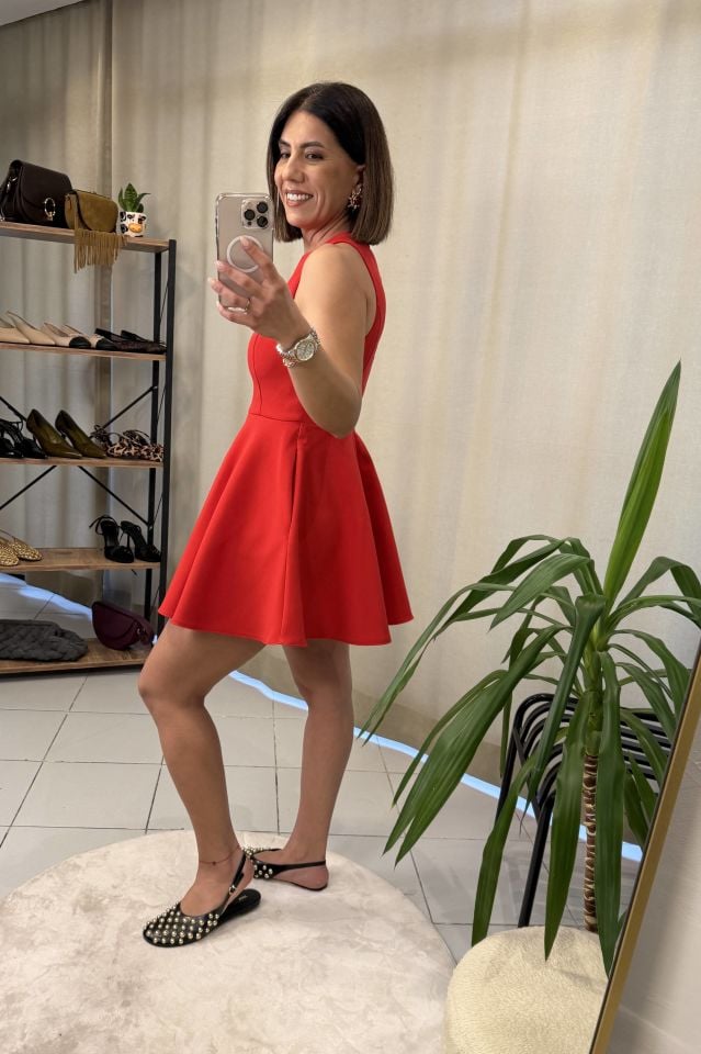 Volanlı Mini Elbise Kırmızı