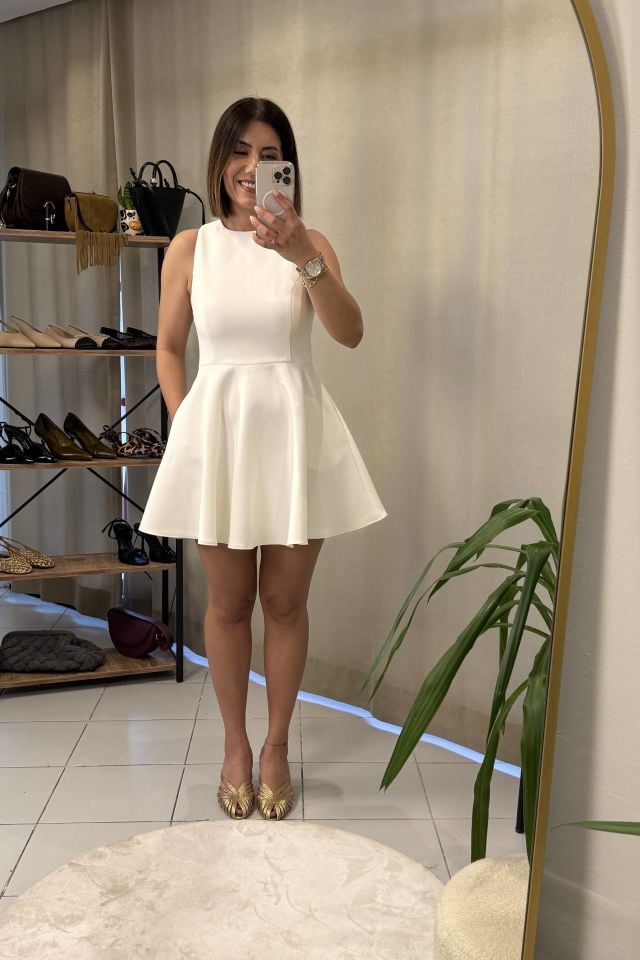 Volanlı Mini Elbise Beyaz