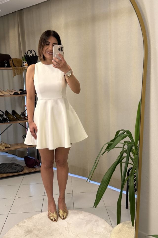 Volanlı Mini Elbise Beyaz