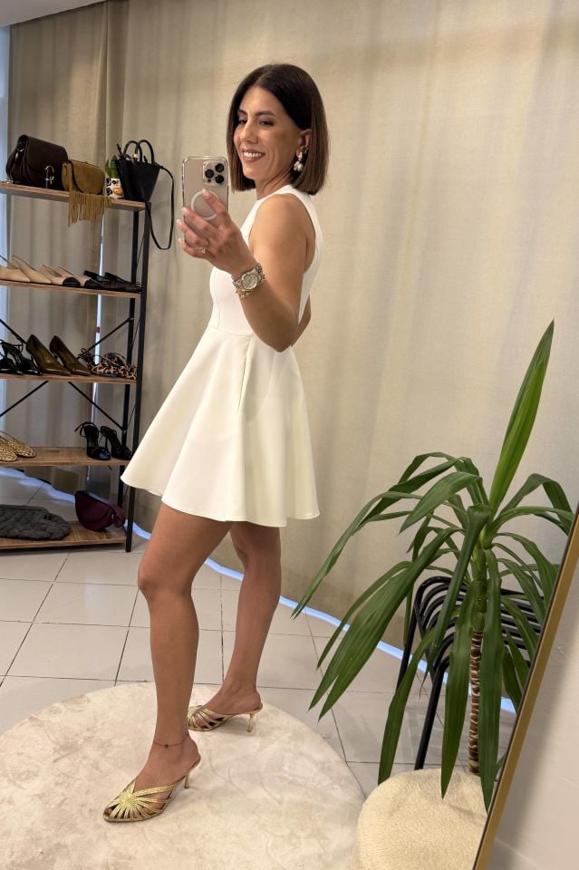 Volanlı Mini Elbise Beyaz